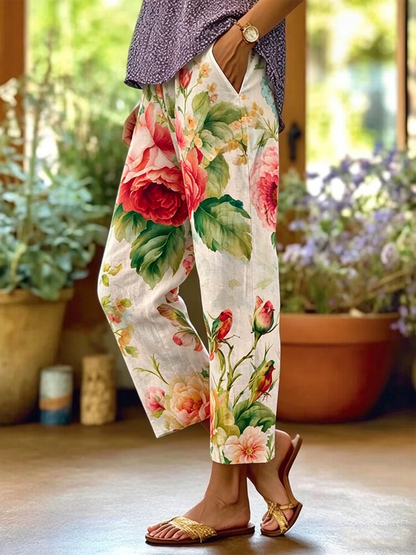 Women Floral Long Pants Vintage Spring/Fall Trousers