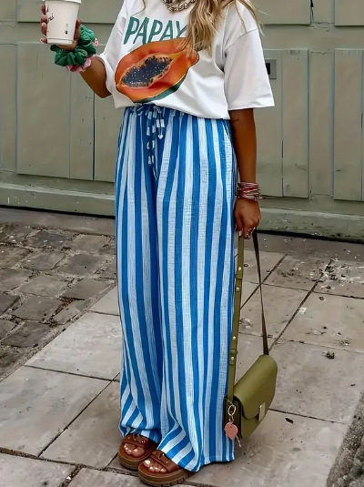 Women Striped Long Pants Casual Spring/Fall Trousers