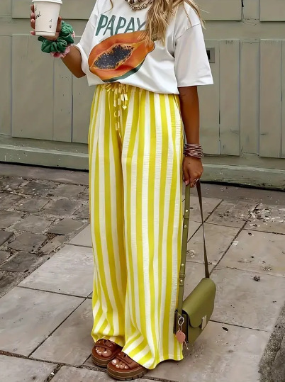 Women Striped Long Pants Casual Spring/Fall Trousers