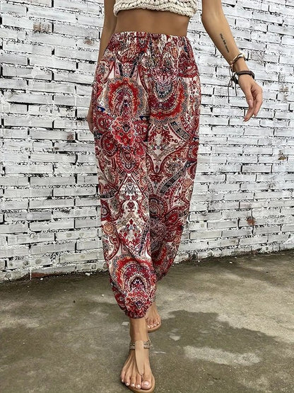 Women Geometric Long Elastic Waist Pants Casual Spring/Fall Trousers