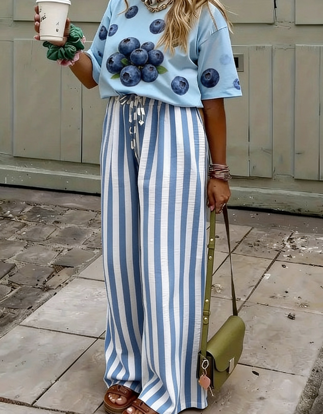 Women Striped Long Pants Casual Spring/Fall Trousers