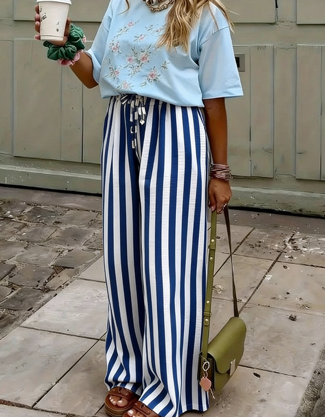 Women Striped Long Pants Casual Spring/Fall Trousers