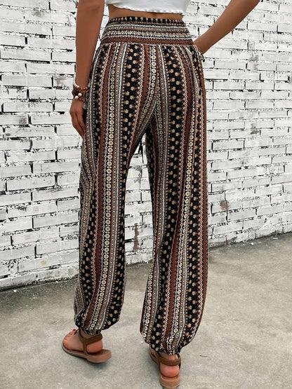 Women Geometric Long Elastic Waist Pants Casual Spring/Fall Trousers
