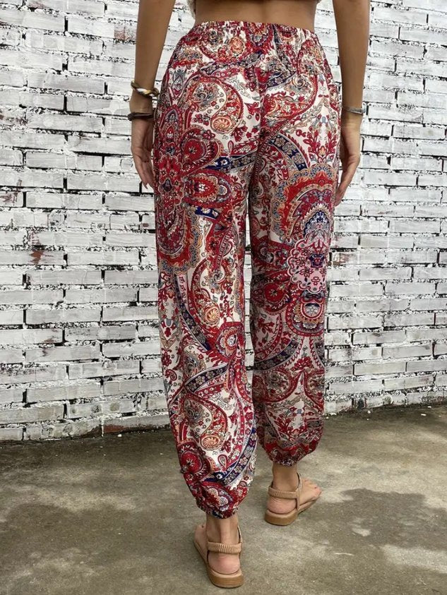 Women Geometric Long Elastic Waist Pants Casual Spring/Fall Trousers