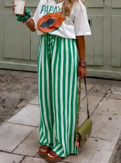 Women Striped Long Pants Casual Spring/Fall Trousers
