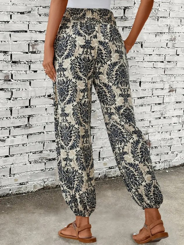 Women Geometric Long Elastic Waist Pants Casual Spring/Fall Trousers