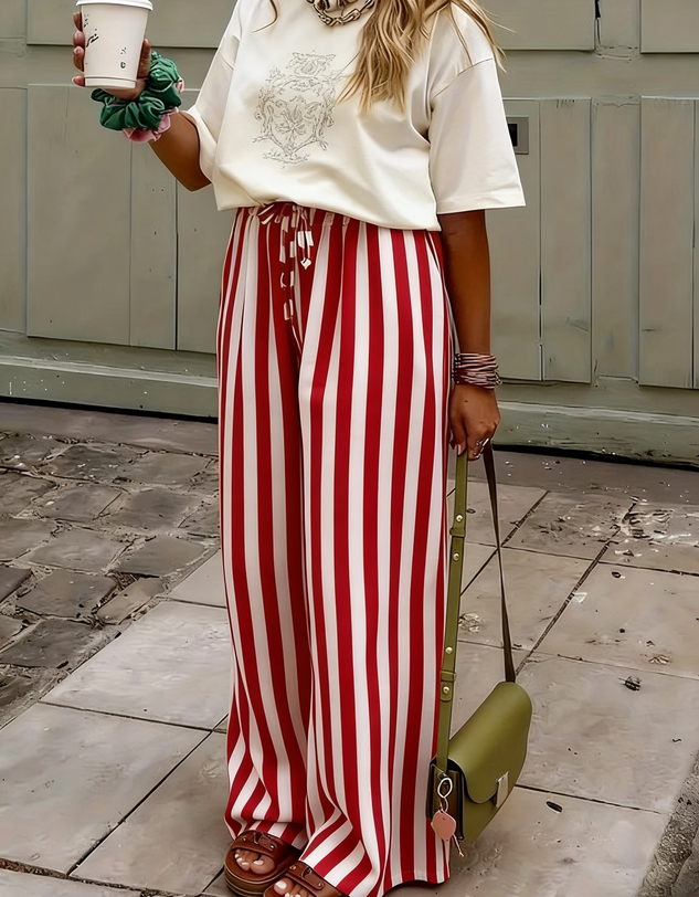Women Striped Long Pants Casual Spring/Fall Trousers