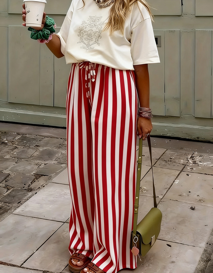 Women Striped Long Pants Casual Spring/Fall Trousers