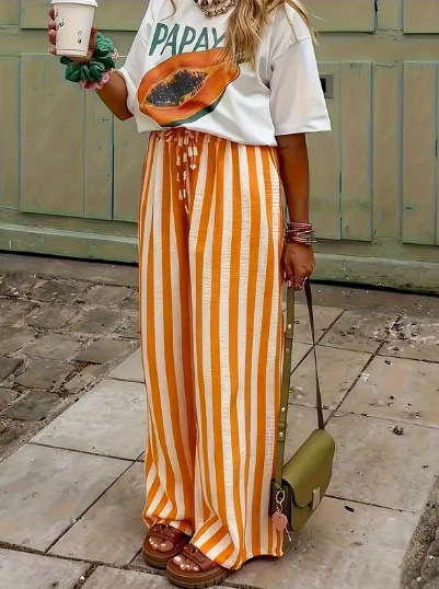 Women Striped Long Pants Casual Spring/Fall Trousers