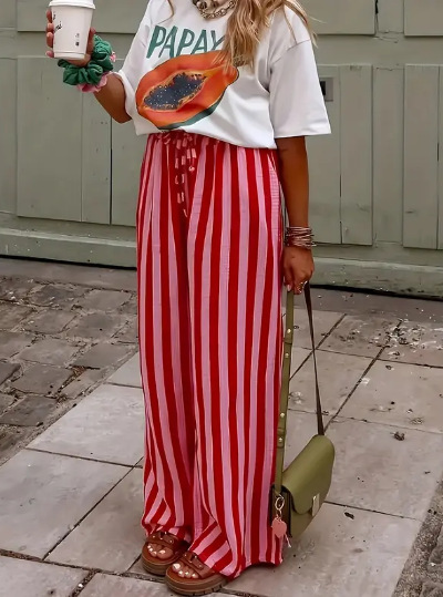 Women Striped Long Pants Casual Spring/Fall Trousers
