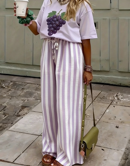 Women Striped Long Pants Casual Spring/Fall Trousers